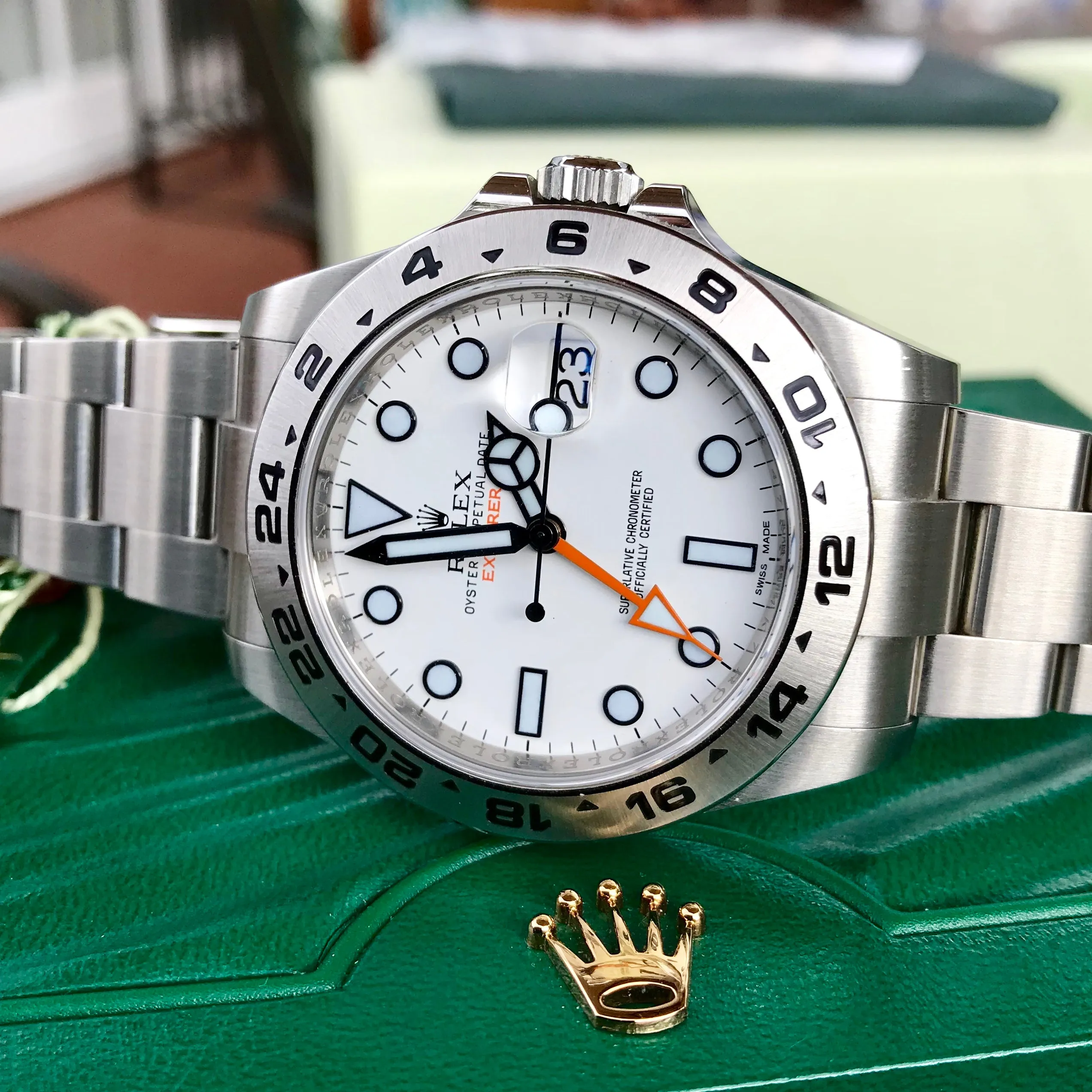 Rolex Explorer II 216570 White GMT Oyster Stainelss Steel Wristwatch Box & Papers Random Serial