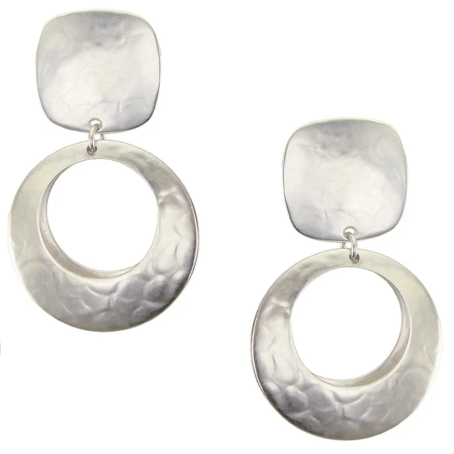 Rounded Square with Back To Back Cutout Discs Clip or Post Earring