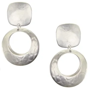 Rounded Square with Back To Back Cutout Discs Clip or Post Earring