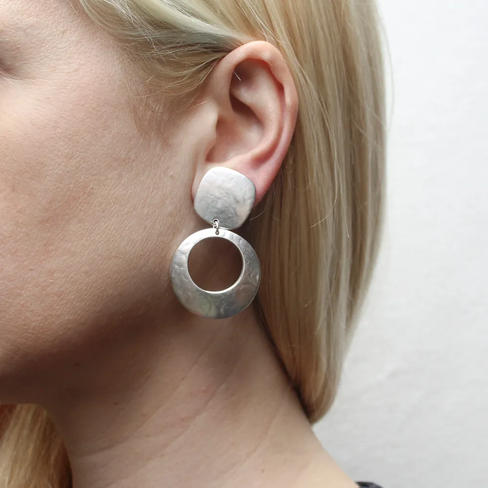 Rounded Square with Back To Back Cutout Discs Clip or Post Earring