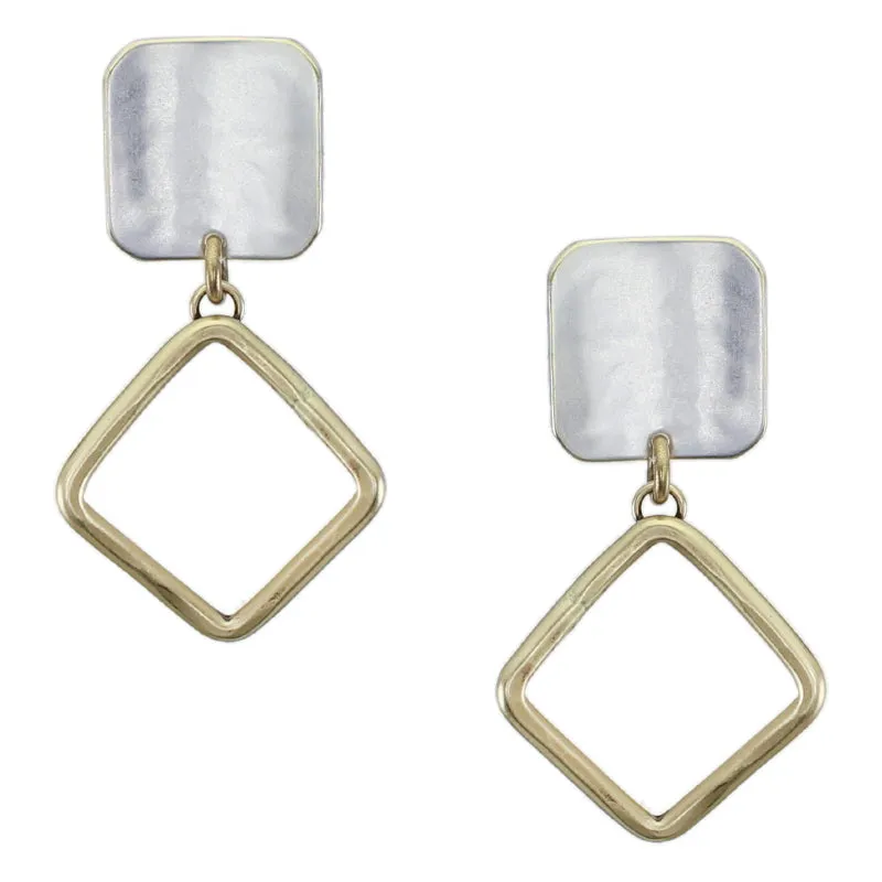 Rounded Square with Curved Square Ring Post Earring