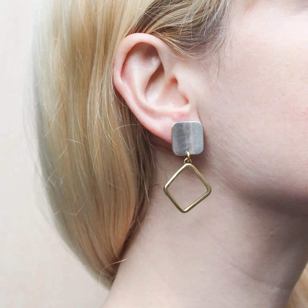 Rounded Square with Curved Square Ring Post Earring