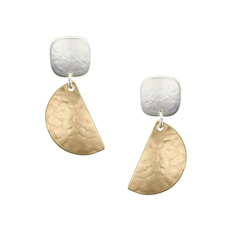 Rounded Square with Half Moon Post Earrings