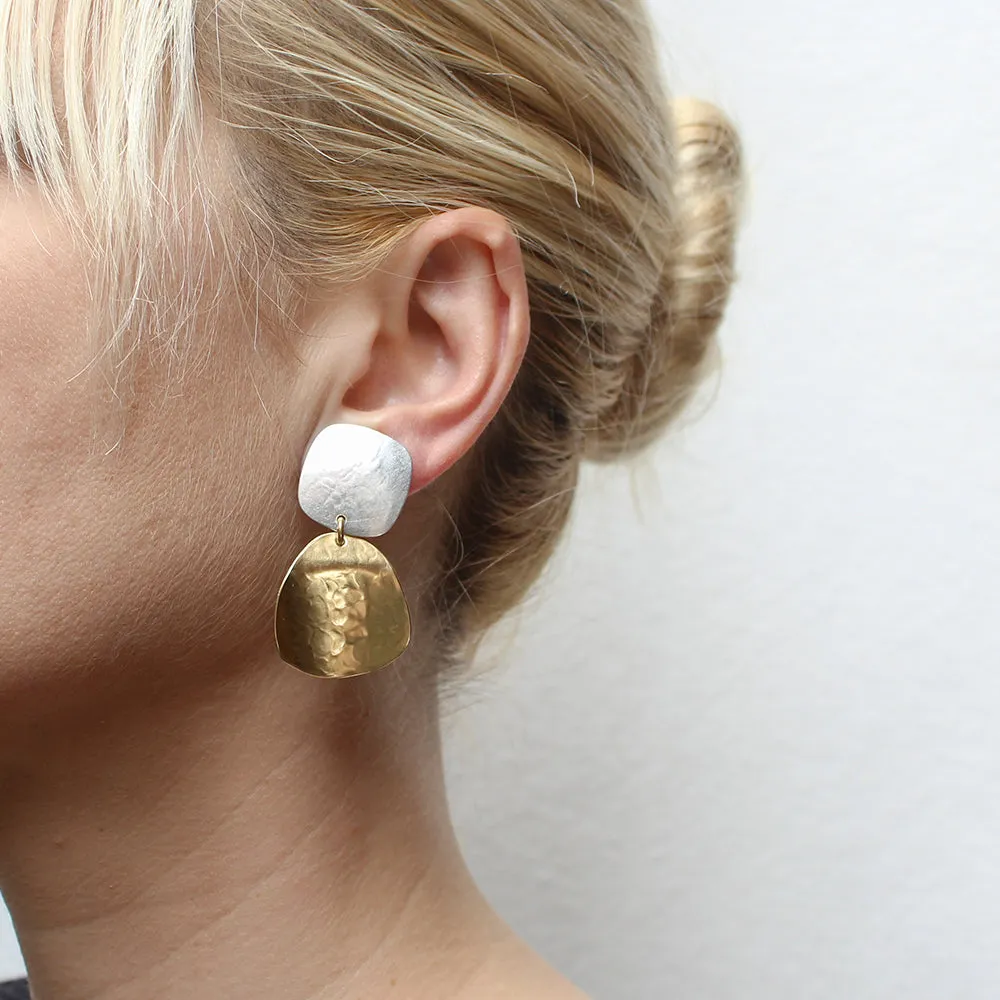 Rounded Square with Organic Disc Clip or Post Earrings