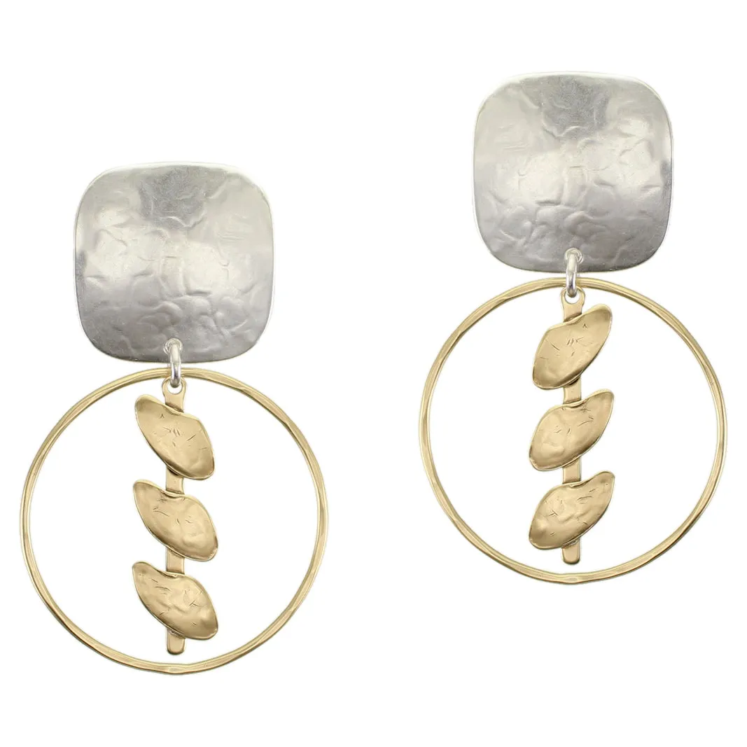 Rounded Square with Ring and Petals Clip or Post Earring