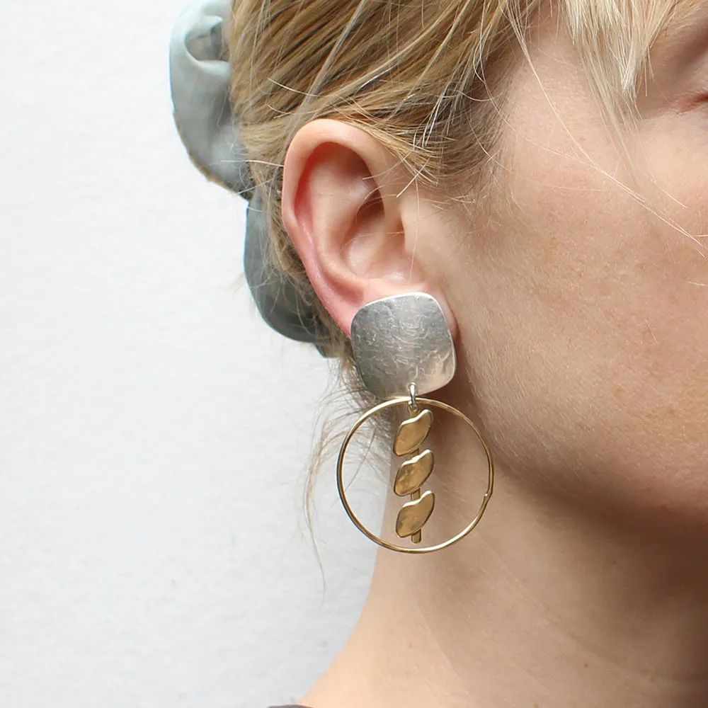 Rounded Square with Ring and Petals Clip or Post Earring