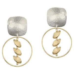 Rounded Square with Ring and Petals Clip or Post Earring
