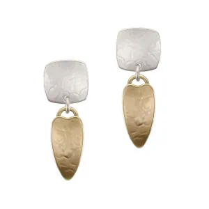 Rounded Square with Small Leaf Post Earrings