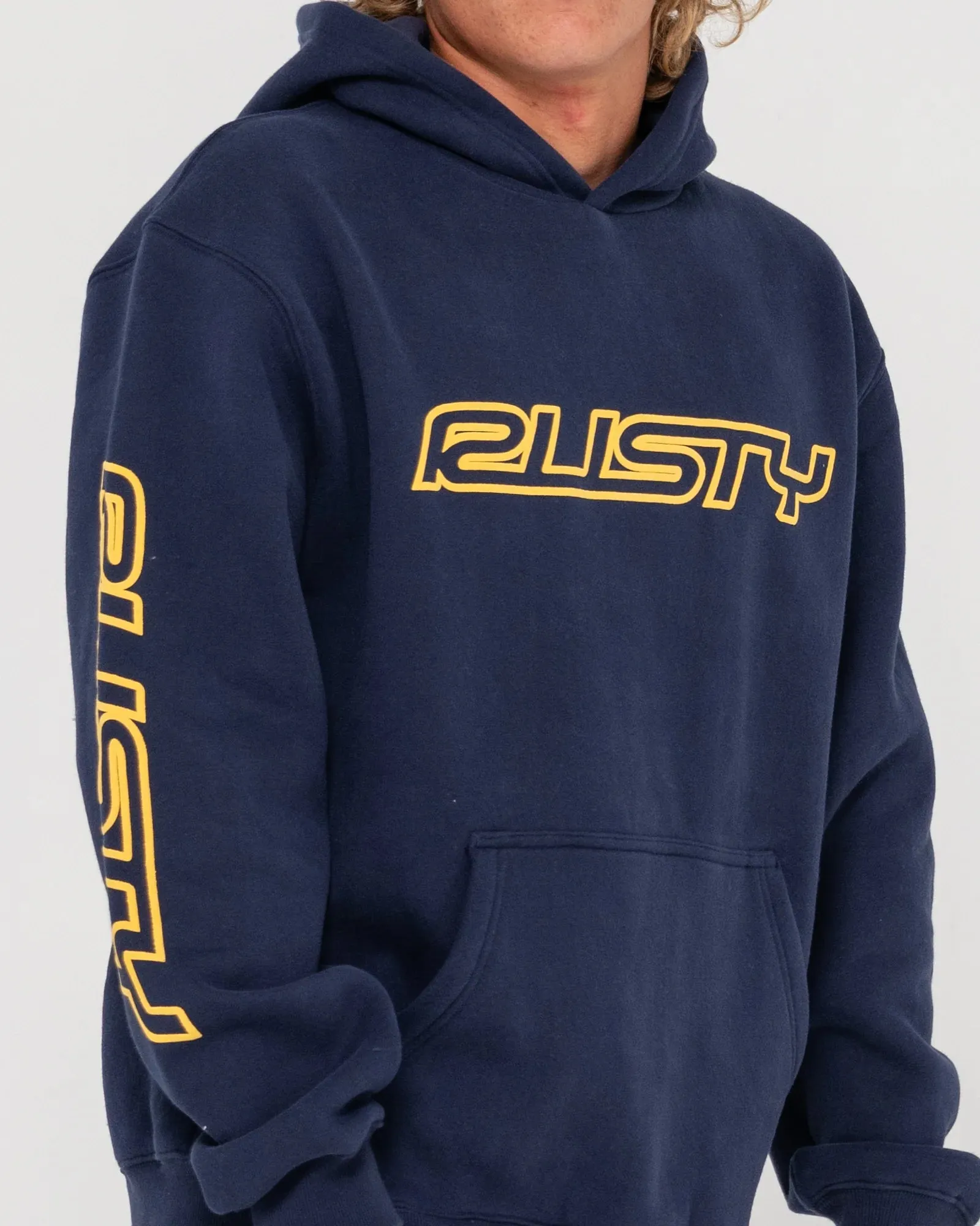 Rusty Shoulda Shrug Relaxed Super Fleece Hood - Navy/Mimosa Yellow