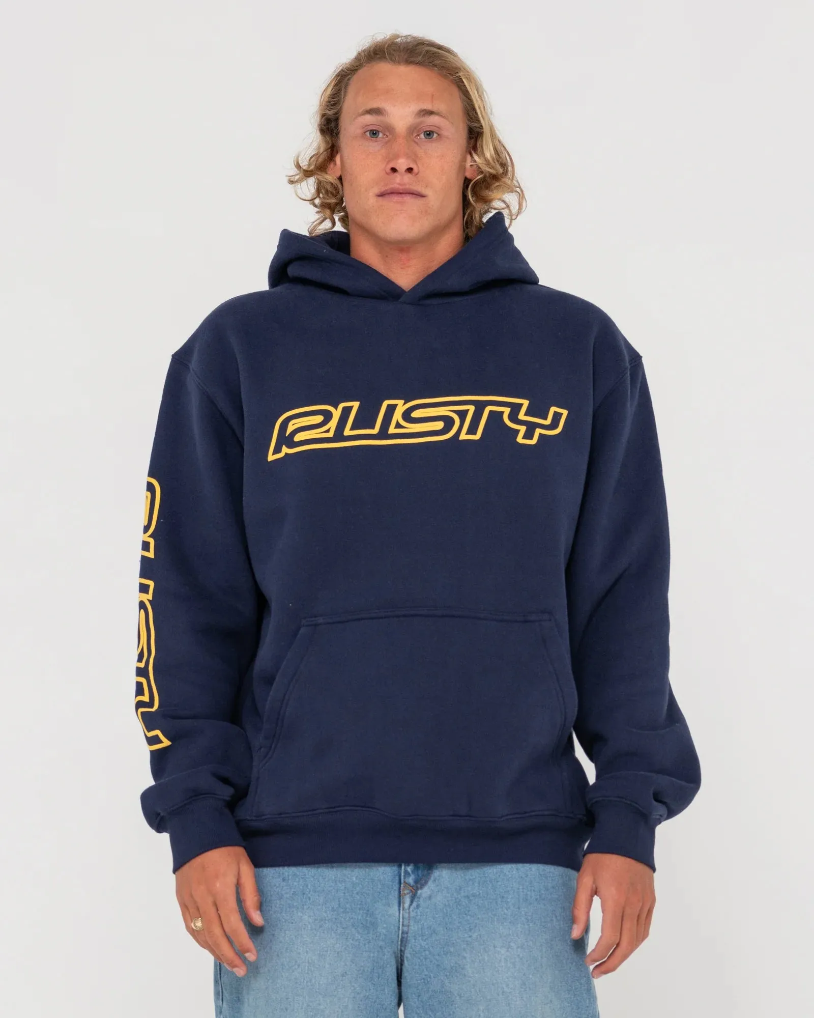 Rusty Shoulda Shrug Relaxed Super Fleece Hood - Navy/Mimosa Yellow