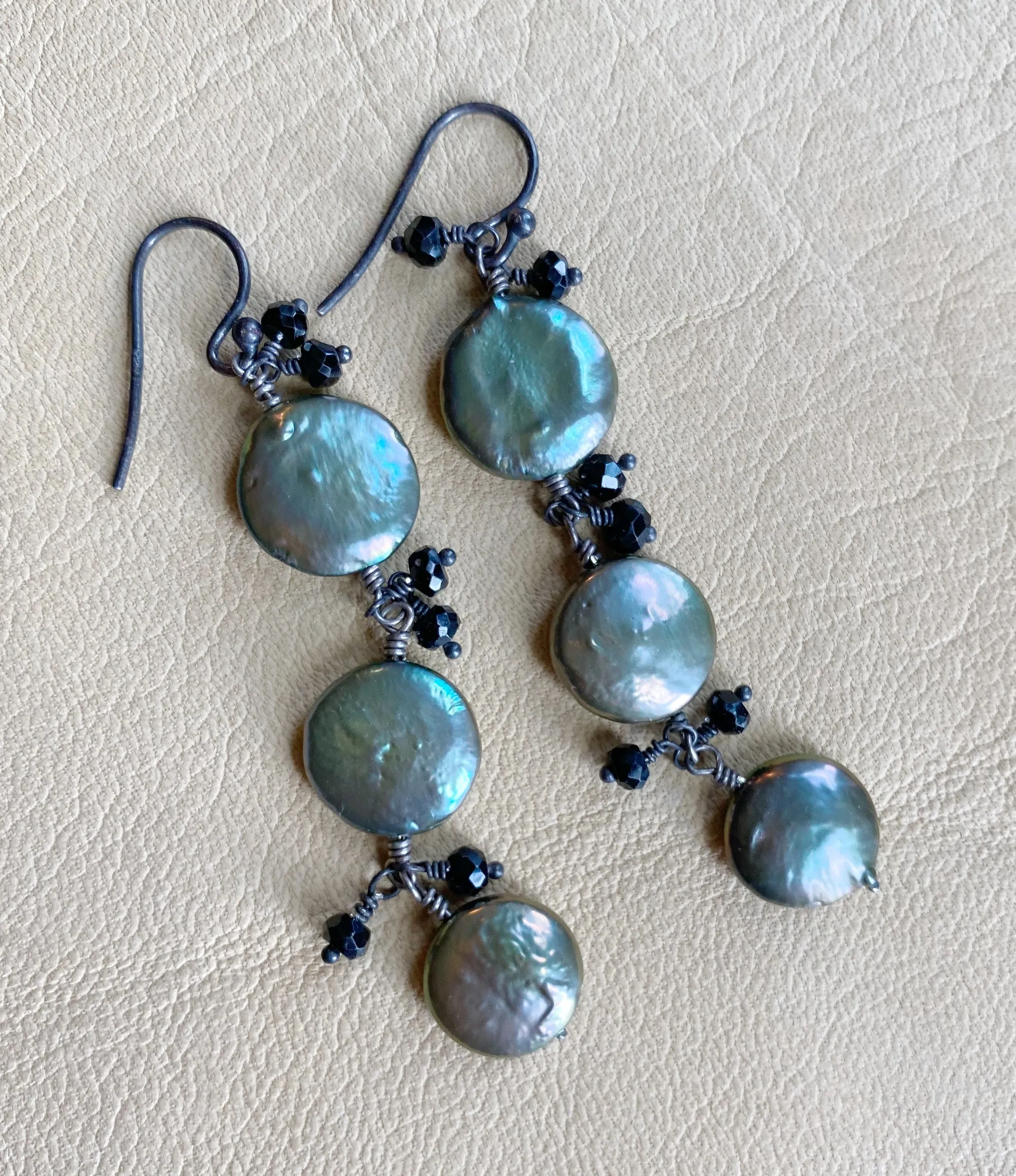 Sage Green Coin Pearl Earrings
