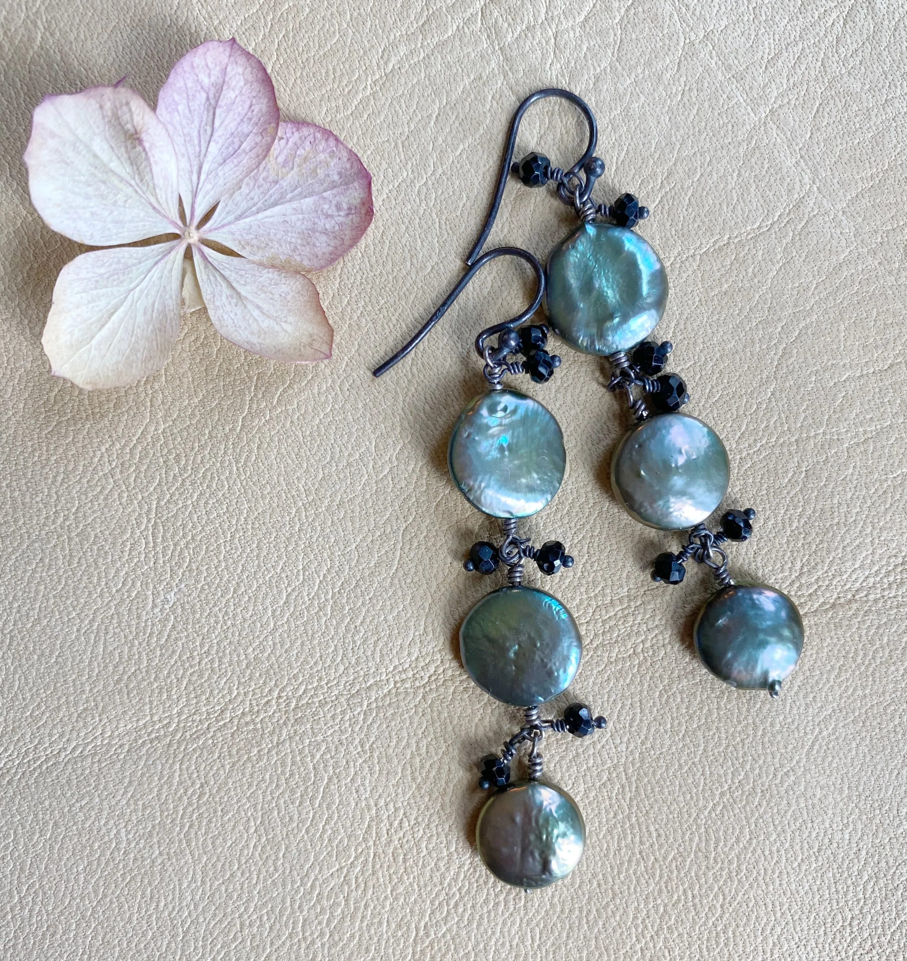 Sage Green Coin Pearl Earrings