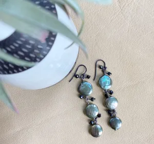 Sage Green Coin Pearl Earrings