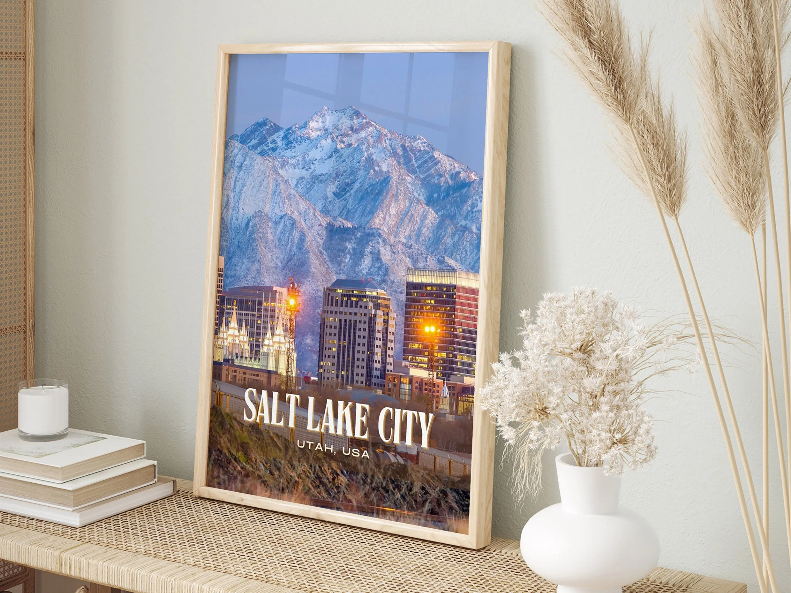 Salt Lake City Retro Wall Art, Utah, USA