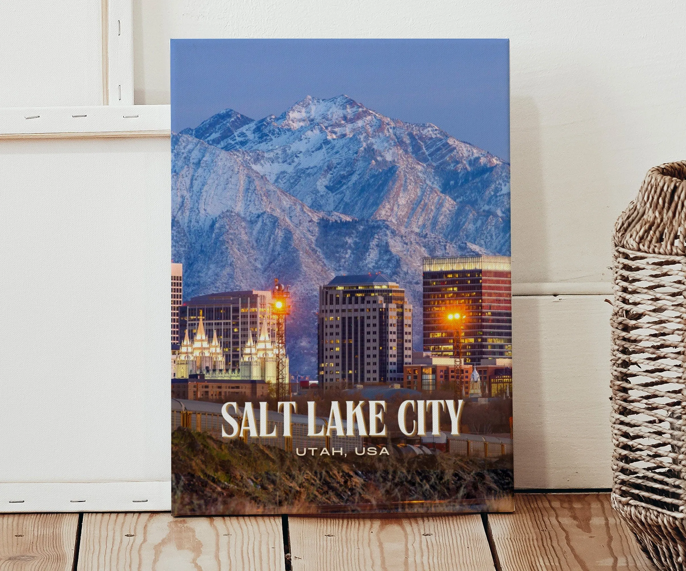 Salt Lake City Retro Wall Art, Utah, USA