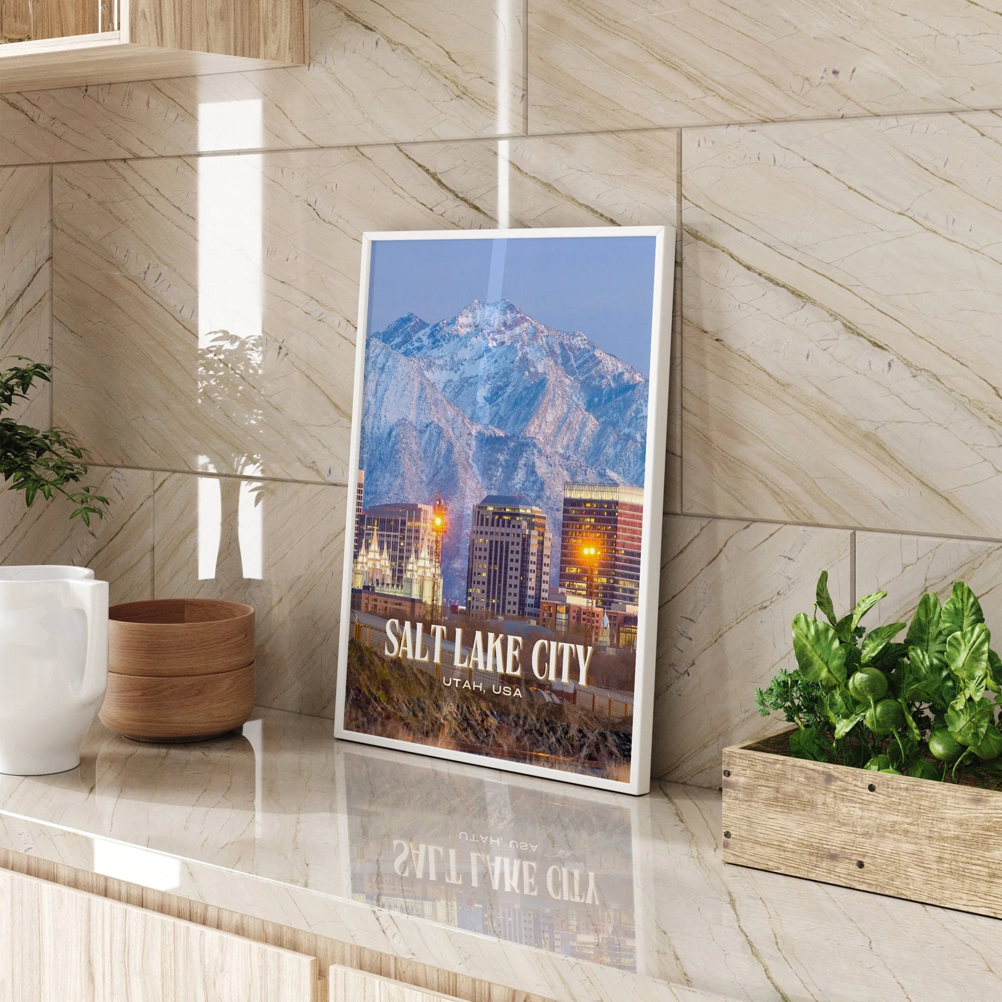 Salt Lake City Retro Wall Art, Utah, USA