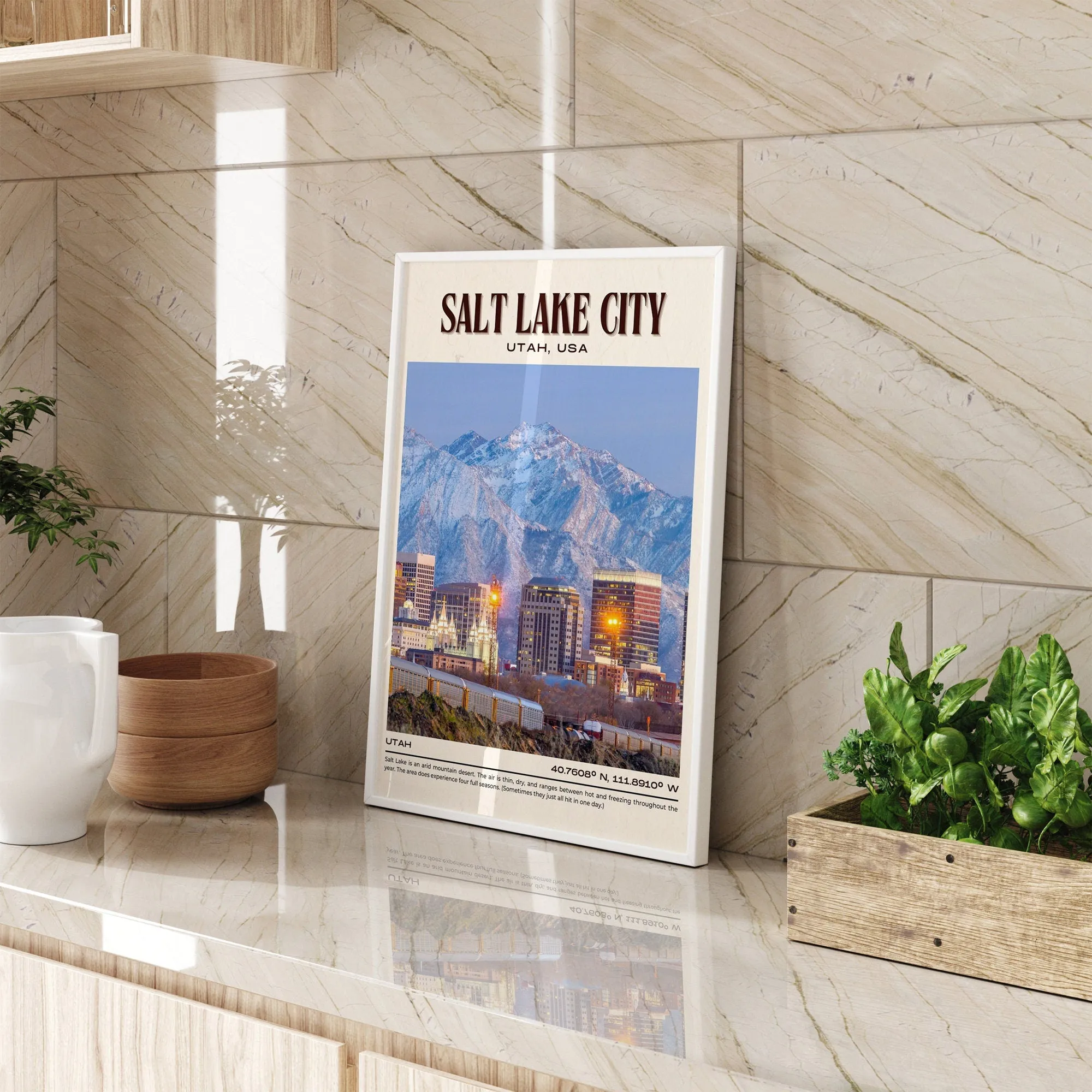 Salt Lake City Vintage Wall Art, Utah, USA
