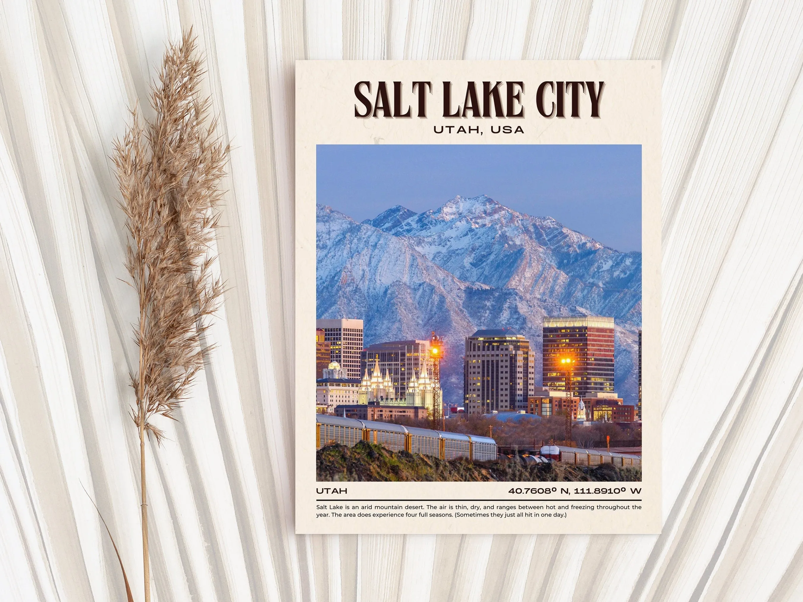 Salt Lake City Vintage Wall Art, Utah, USA
