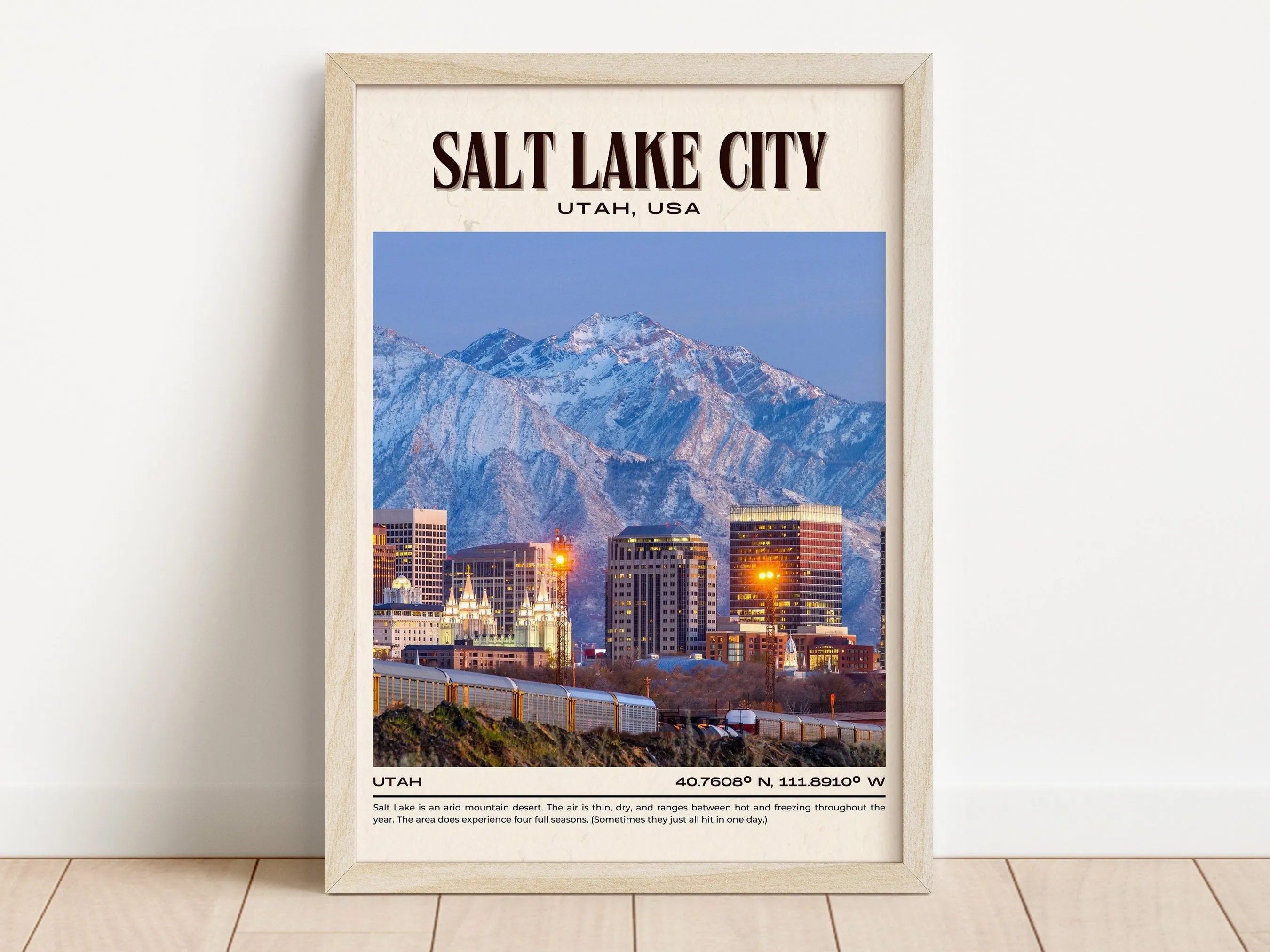 Salt Lake City Vintage Wall Art, Utah, USA