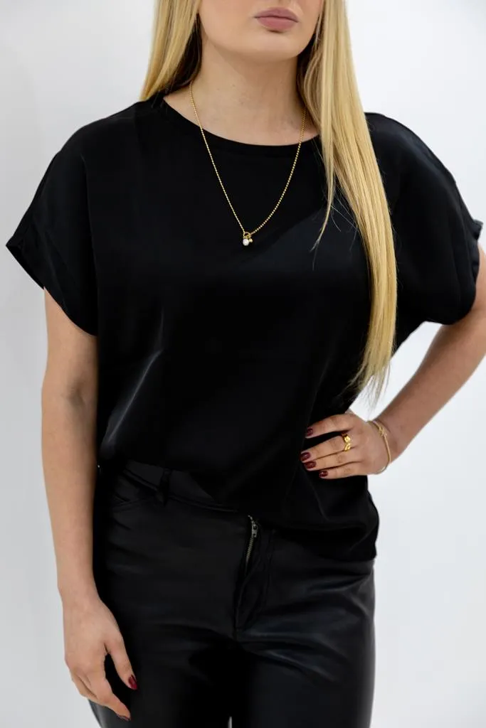 Satin Boxy T-Shirt - Black