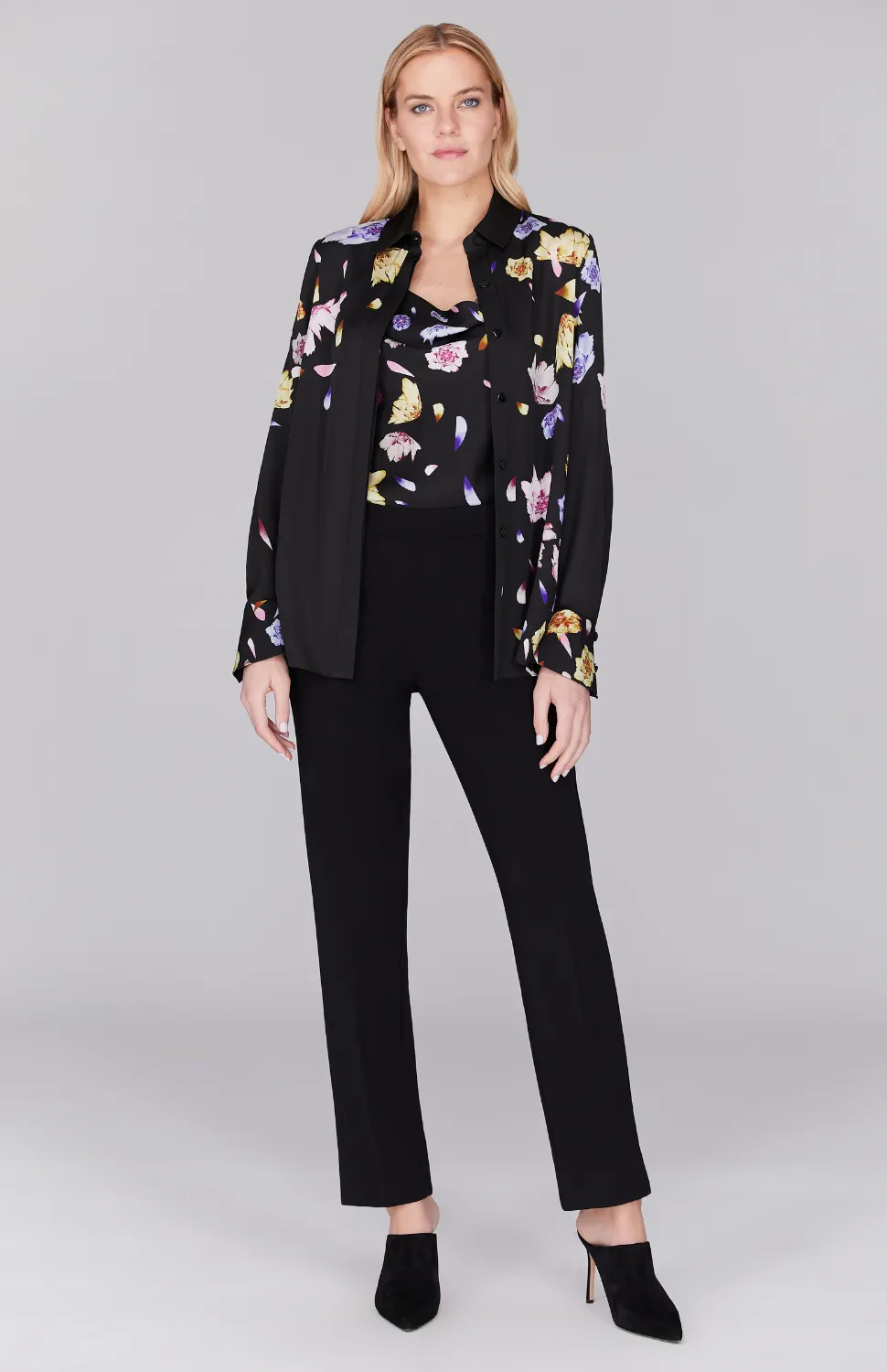 Scattered Blossom Collared Blouse w/ Relaxed Sleeve