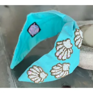 Seashell Seed Beaded Turquoise Top Knot Headband