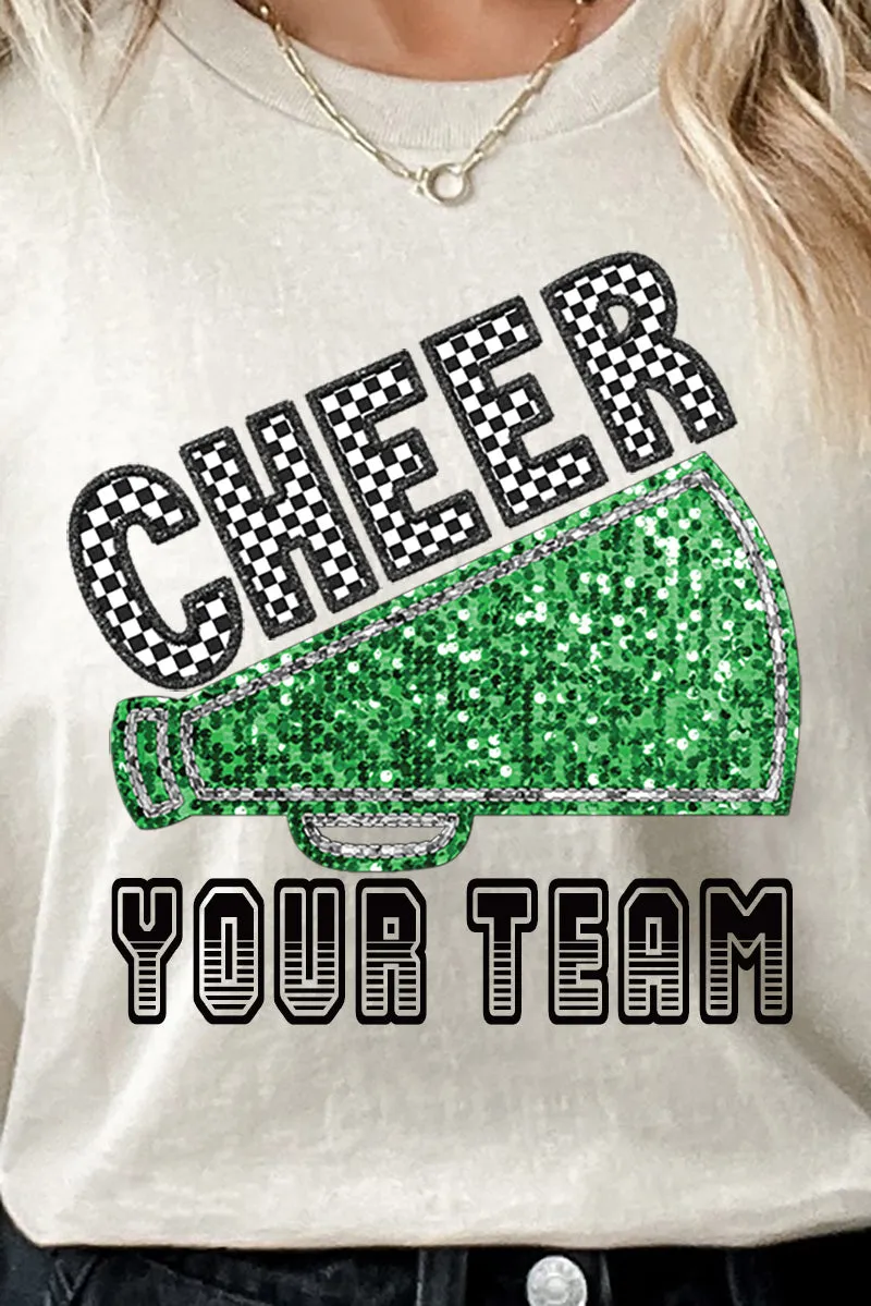 Sequin Green Cheer Your Team Short Sleeve Relaxed Fit T-Shirt