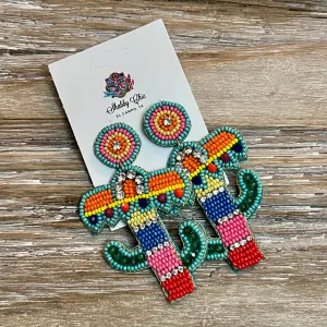 Serape Cactus Beaded Earrings