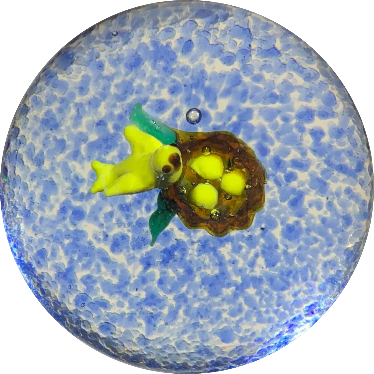 Signed Harold Hacker Lampwork Pantin Inspired Bird in The Nest on Mottled Blue