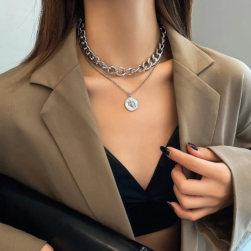 Silver Double Layered Vintage Coin Pendant