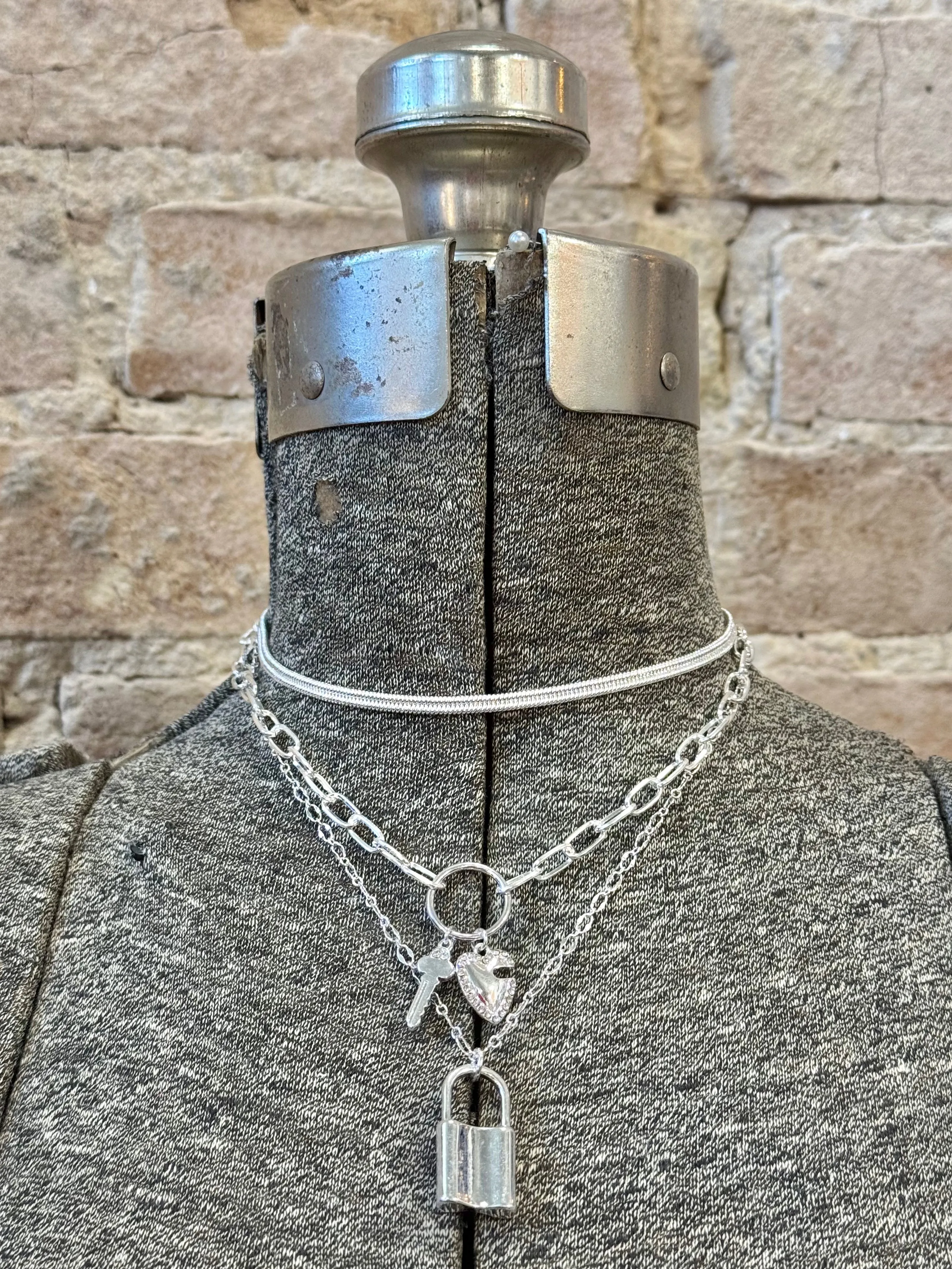 Silver Key & Lock Layered Necklace