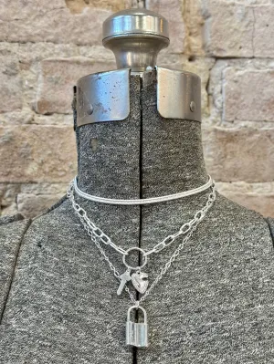 Silver Key & Lock Layered Necklace