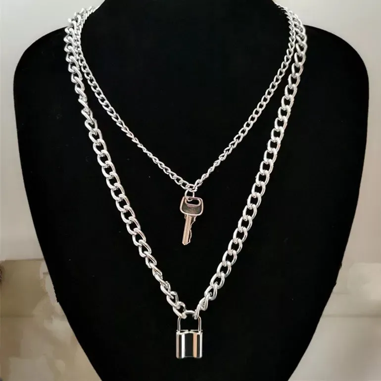 Silver Plated Double Layered Lock and Key Pendant