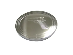Silver Toned Etched Oval Modern Handgun Magnet