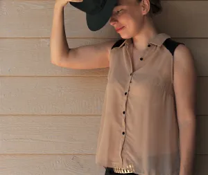 Sleeveless Chiffon Button-Front Top