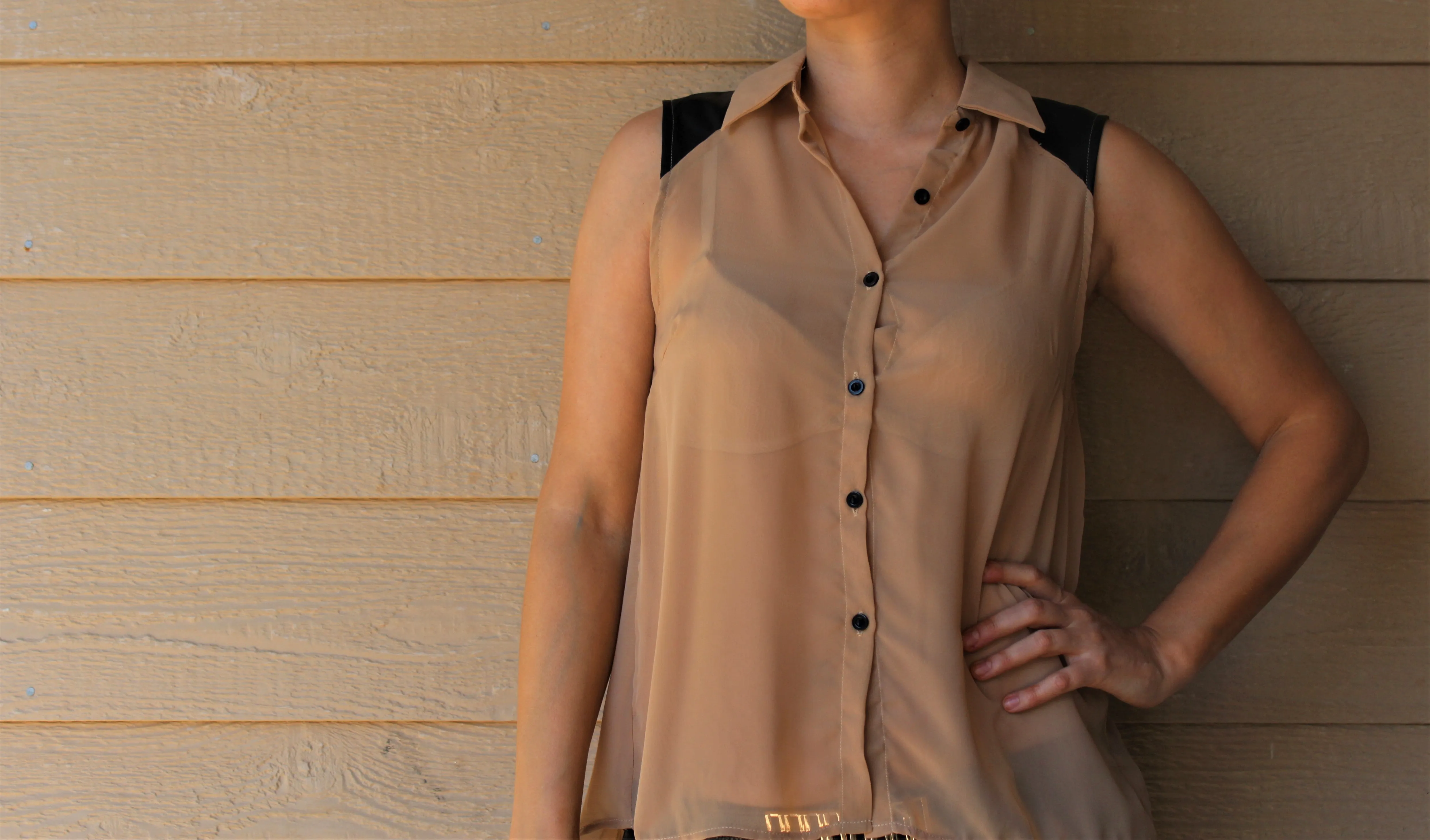 Sleeveless Chiffon Button-Front Top