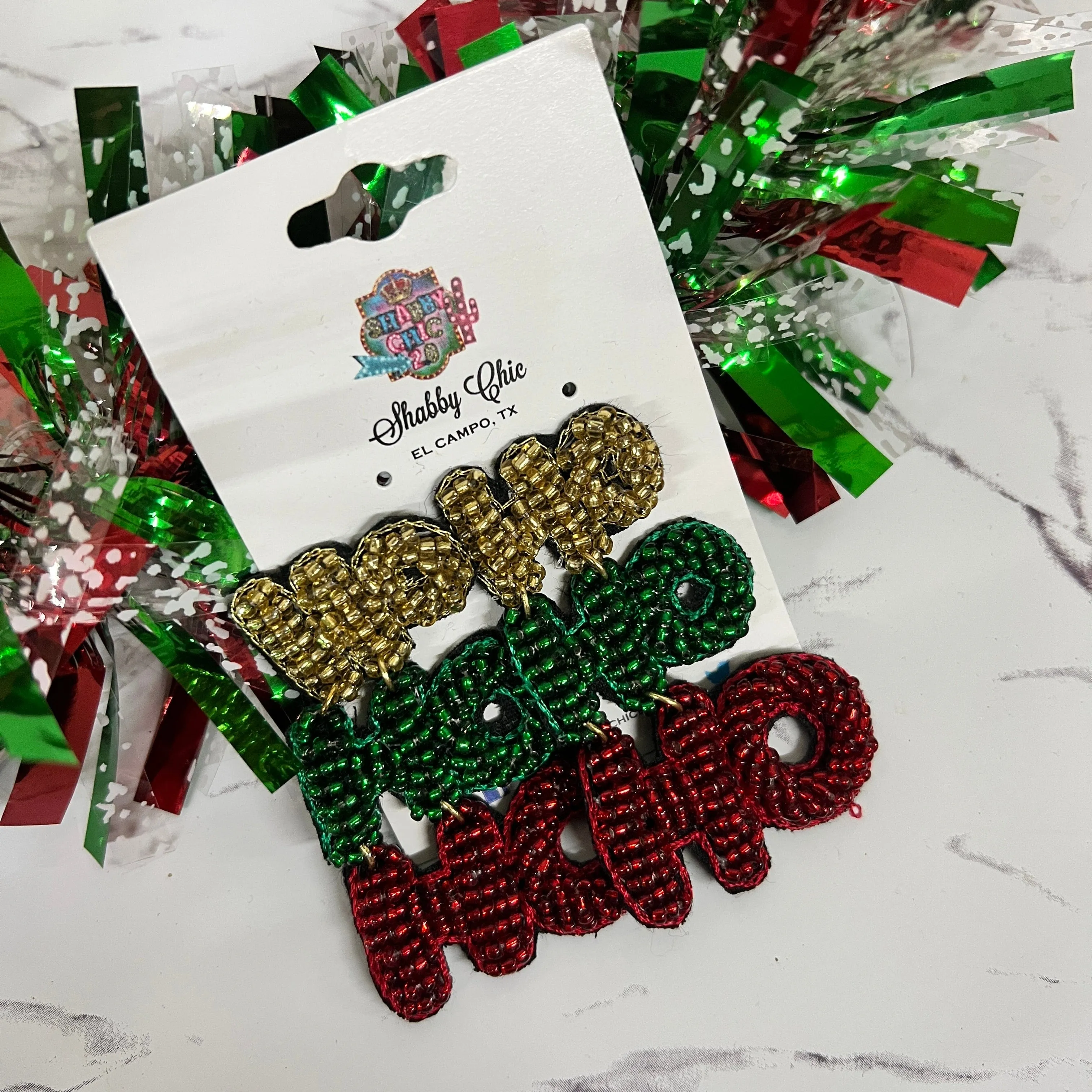 Small Beaded HO HO HO Earrings