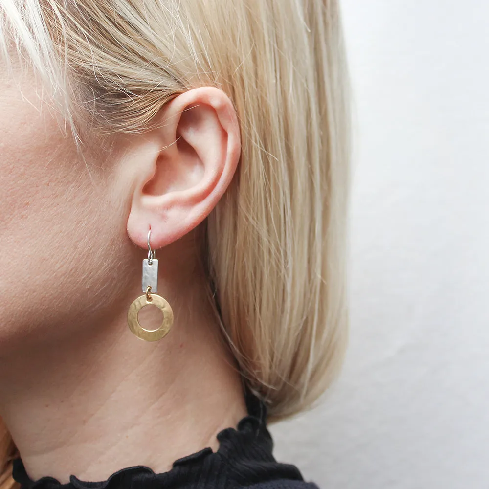 Small Rectangle with Wide Ring Wire Earrings