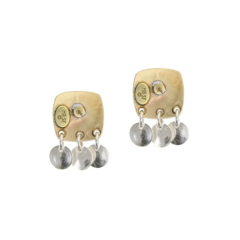 Small Rounded Square with Three Dished Discs Post Earring