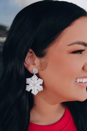 Snowflake Beaded Earrings - White