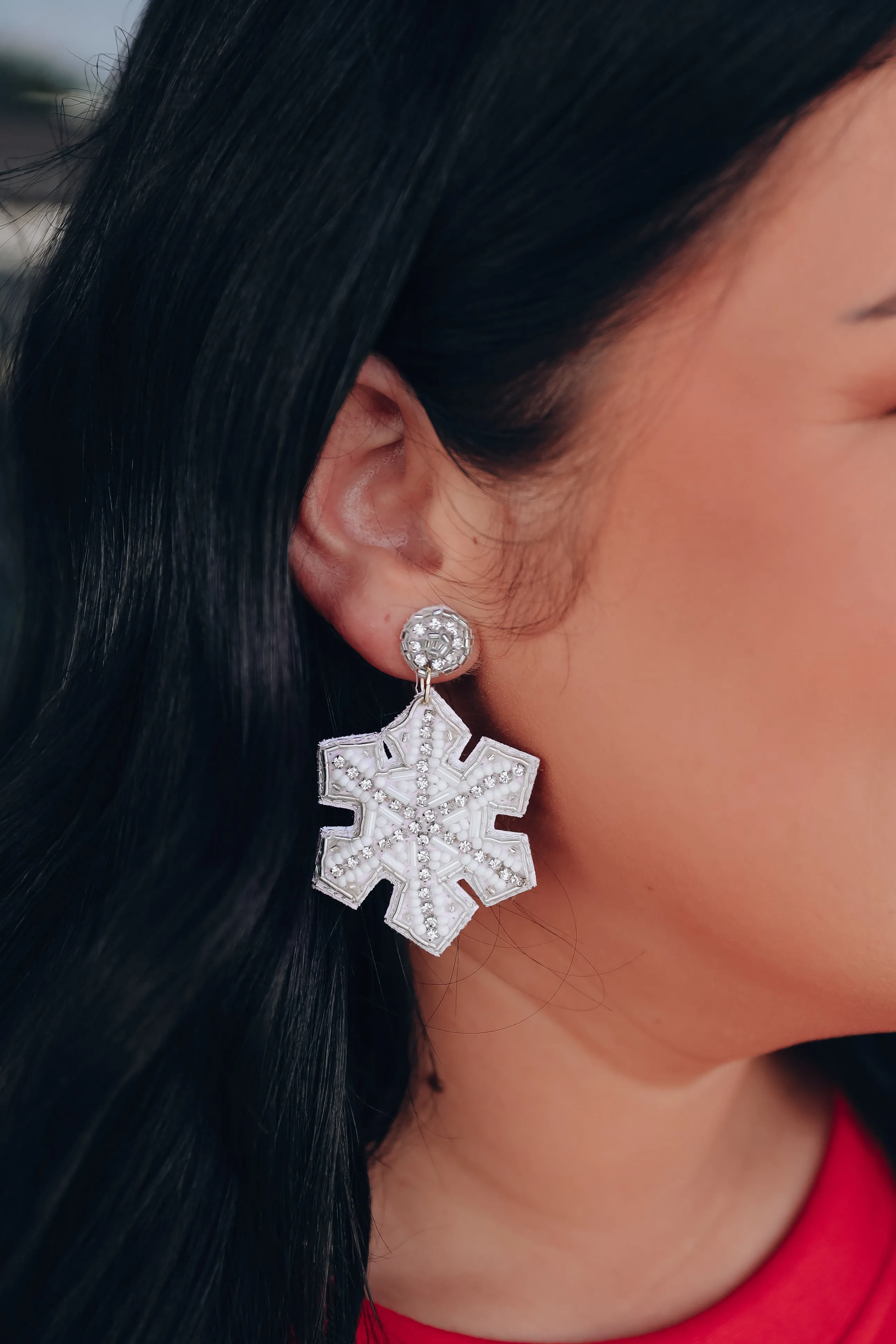 Snowflake Beaded Earrings - White