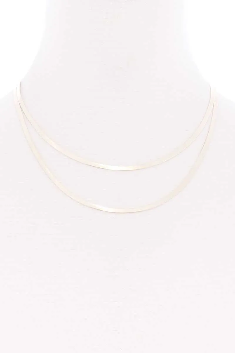 Sodajo 2 Layered Herringbone Metal Chain Necklace