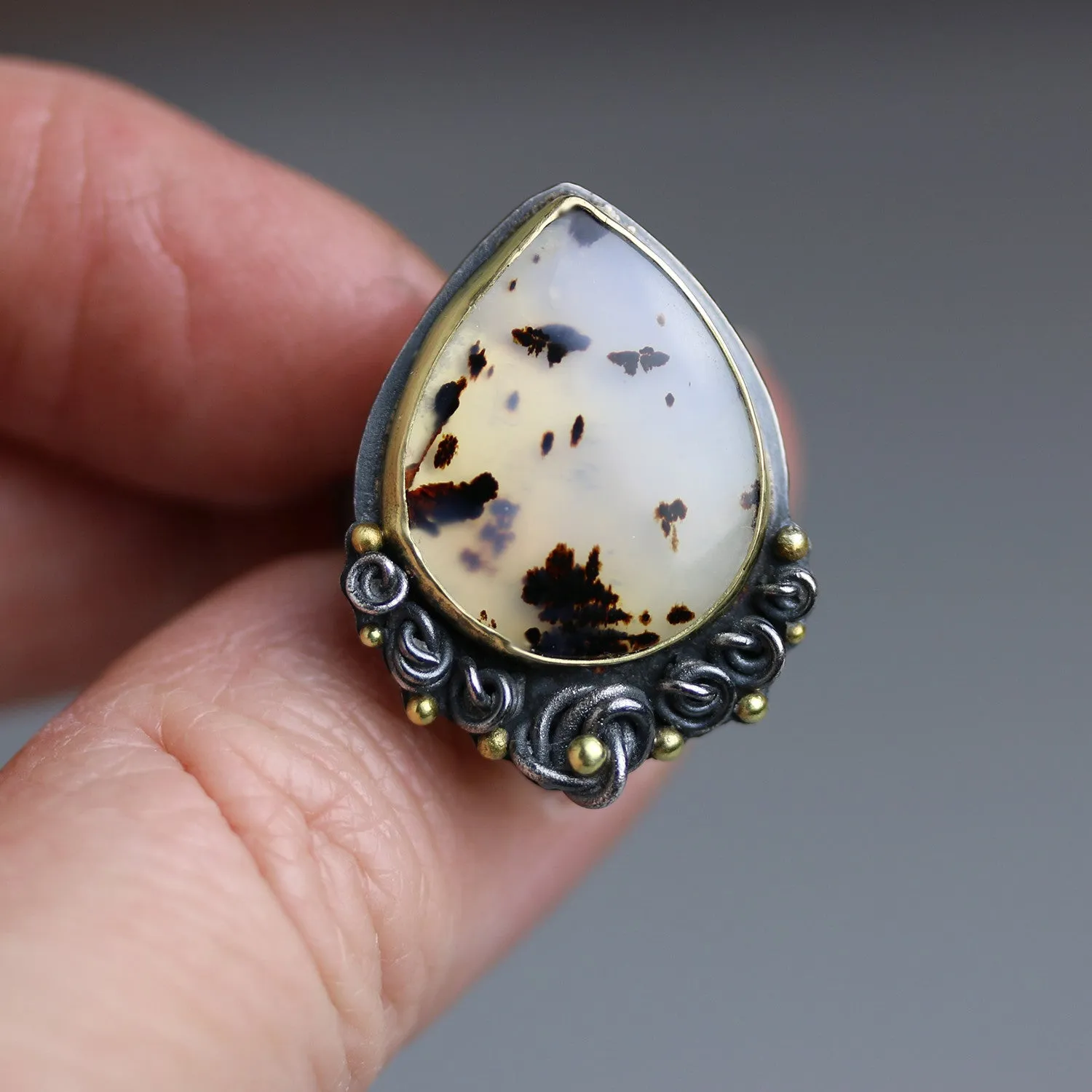 Sold Montana Moss Agate with French Knot Edging Ring