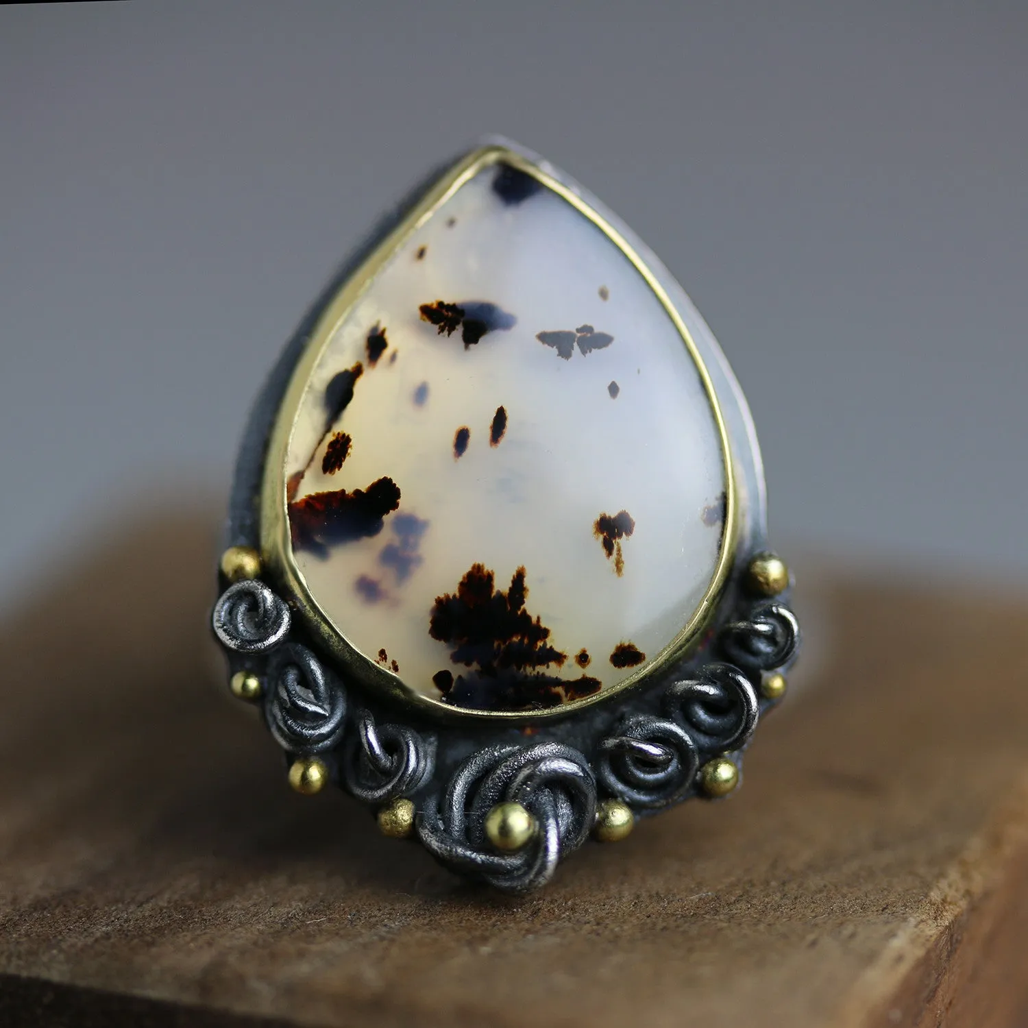 Sold Montana Moss Agate with French Knot Edging Ring