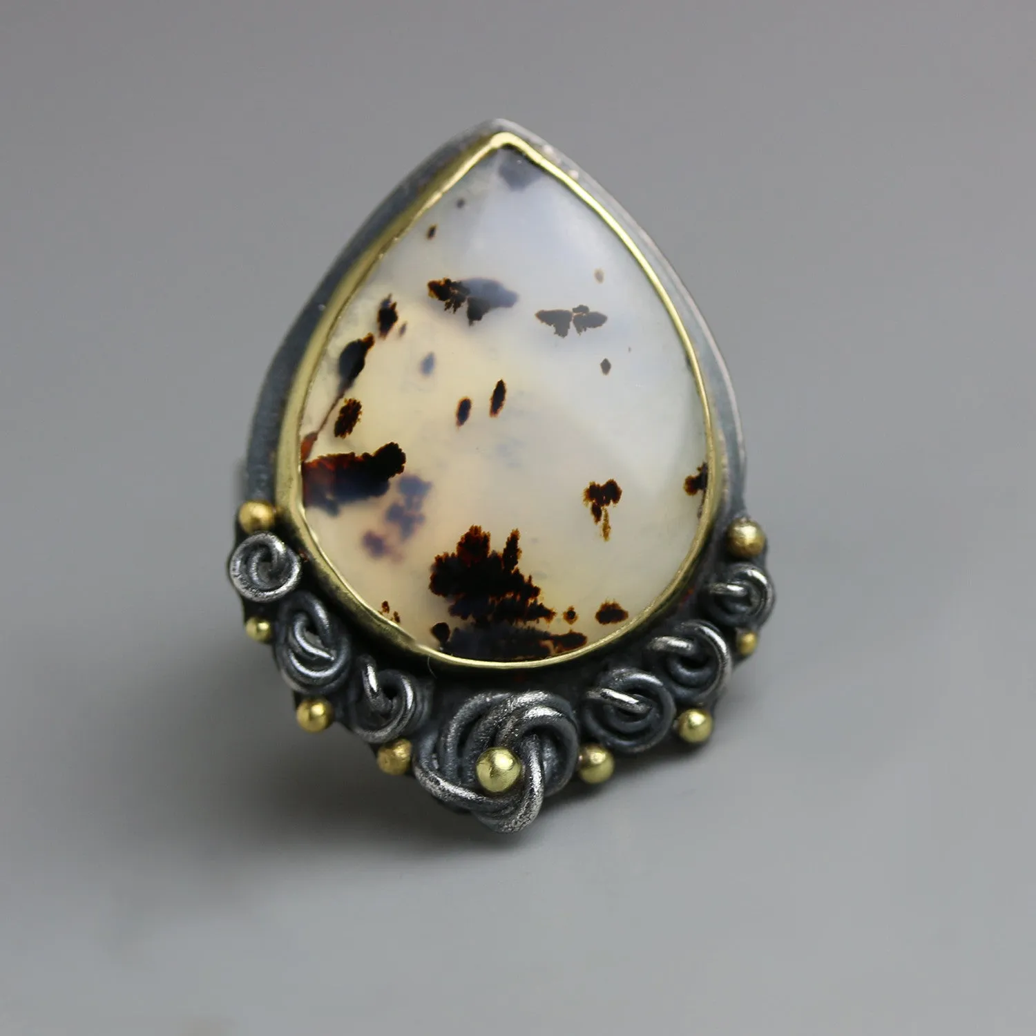 Sold Montana Moss Agate with French Knot Edging Ring