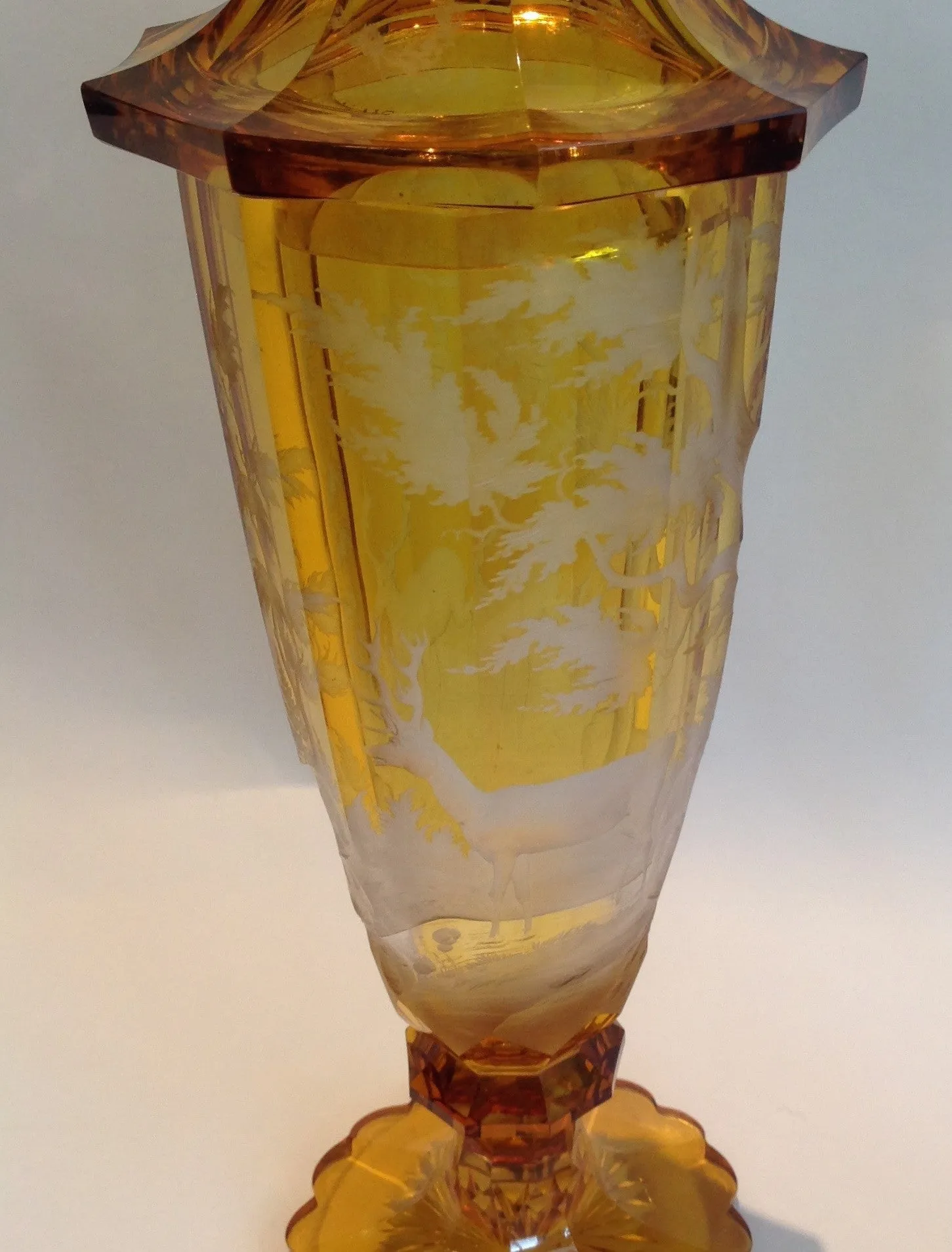 SOLD Pair of German-Czech 19th Century Bohemian Glass Covered Vases