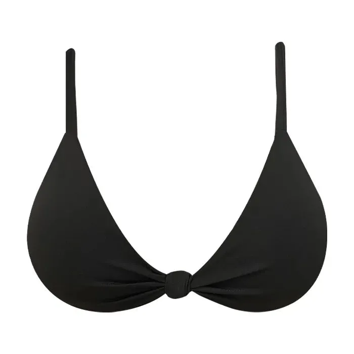 Solid Black Brazilian Fixed Knot Triangle Bikini Top