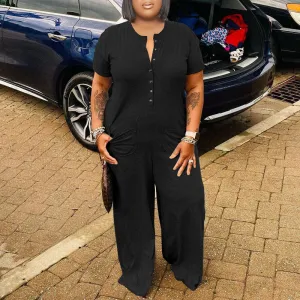 Solid Short Sleeve Loose Jumpsuit