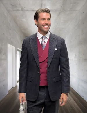 SORENTO 3 PC BLACK PLAID MODERN FIT SUIT