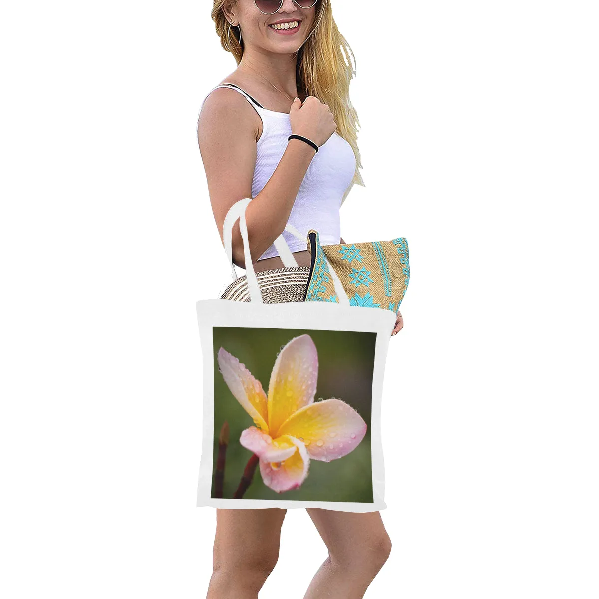 Sq Frangipani Large Cotton Canvas Tote Bag (Made in Australia)